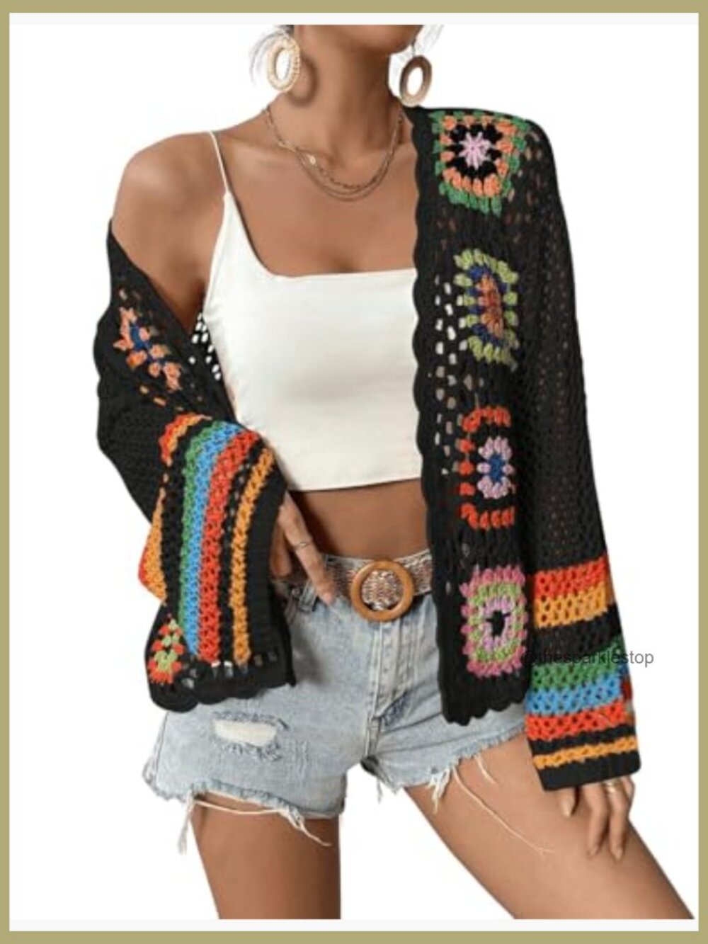 Floral Crochet Cardigan Sweater Hollow Out Lightweight Jacket Spring Summer Fall - Picture 4 of 5